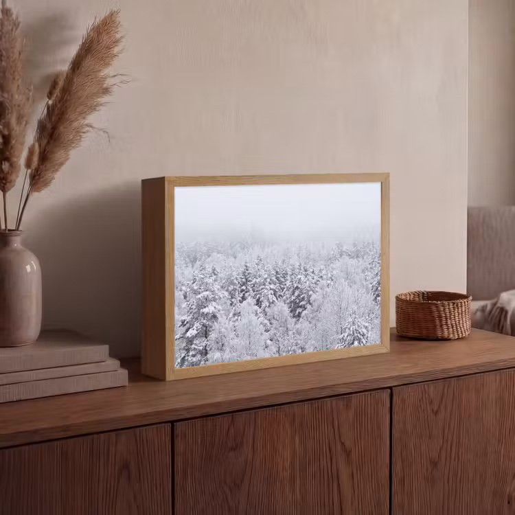 Bos - Sneeuw - Winter - Natuur - Wit Light Box met batterij (Wandlamp) middel -sfeer2
