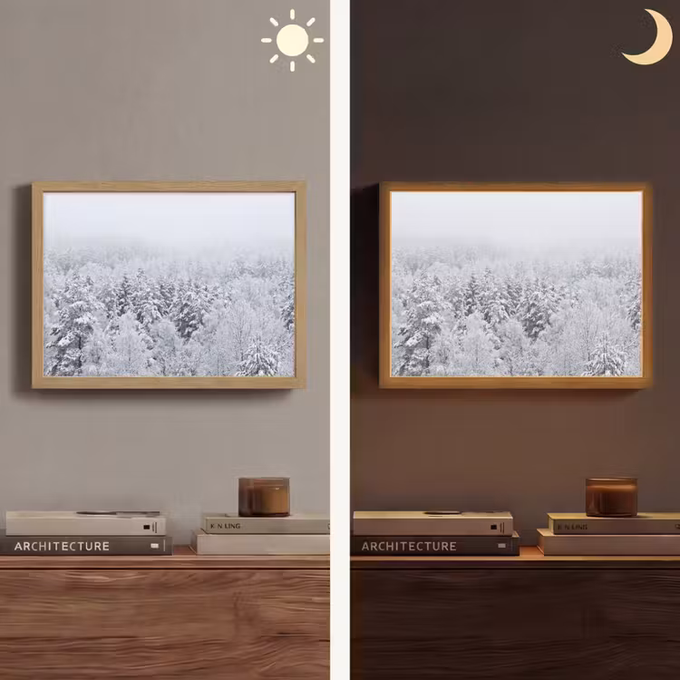 Bos - Sneeuw - Winter - Natuur - Wit Light Box met batterij (Wandlamp) middel -sfeer3