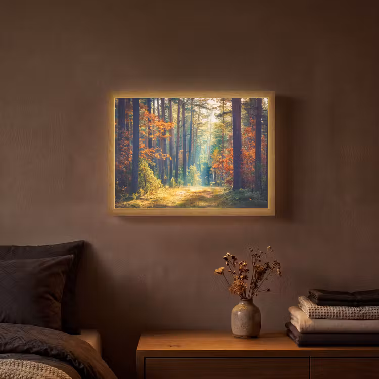 Bos - Zon - Natuur - Herfst Light Box met batterij (Wandlamp) middel -sfeer4