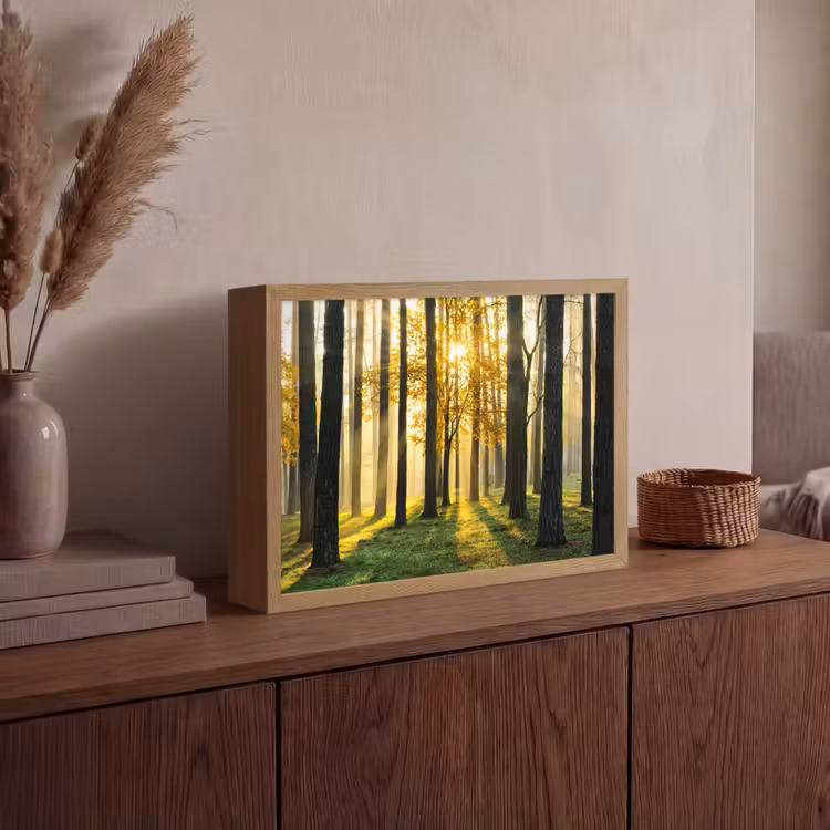 Bos - Zon - Bomen - Gras - Landschap - Natuur Light Box met batterij (Wandlamp) middel -sfeer2