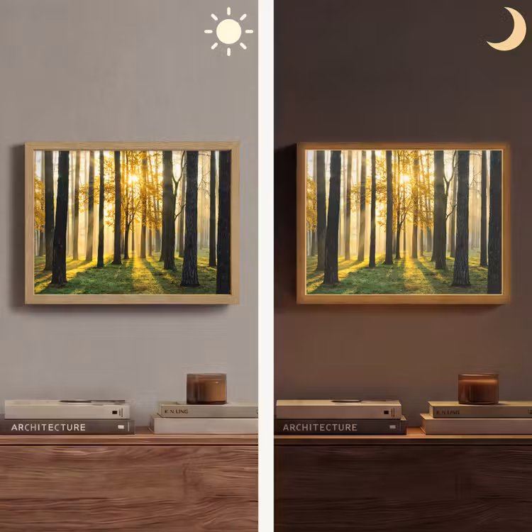 Bos - Zon - Bomen - Gras - Landschap - Natuur Light Box met batterij (Wandlamp) middel -sfeer3