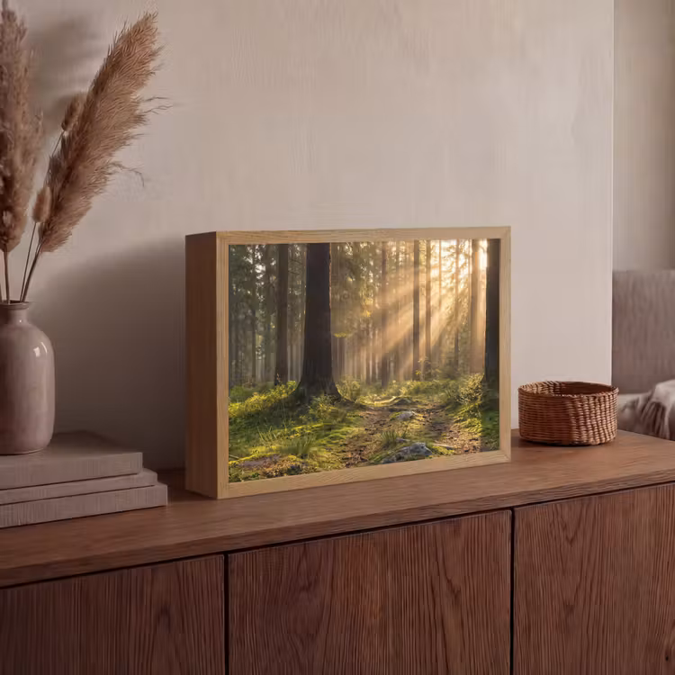 Bos - Zonlicht - Gras Light Box met batterij (Wandlamp) middel -sfeer2