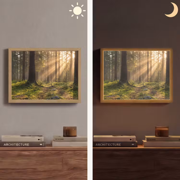 Bos - Zonlicht - Gras Light Box met batterij (Wandlamp) middel -sfeer3
