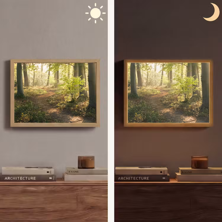 Bos - Bomen - Pad - Zon - Planten - Bladeren - Natuur Light Box met batterij (Wandlamp) middel -sfeer3