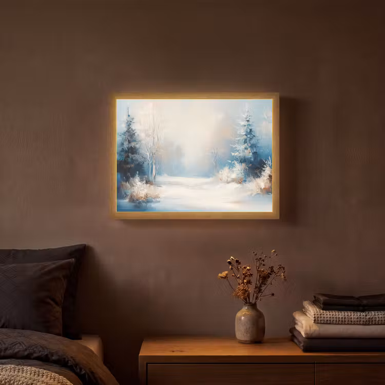 Bos - Winter - Natuur - Abstract - Sneeuw Light Box met batterij (Wandlamp) middel -sfeer4