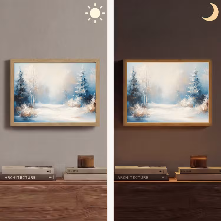 Bos - Winter - Natuur - Abstract - Sneeuw Light Box met batterij (Wandlamp) middel -sfeer3