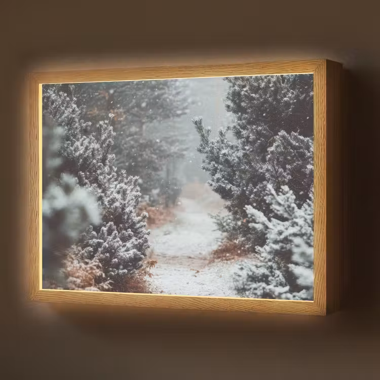Bos - Winter - Bomen - Natuur - Pad - Sneeuw Light Box met batterij (Wandlamp) middel -z3d_website