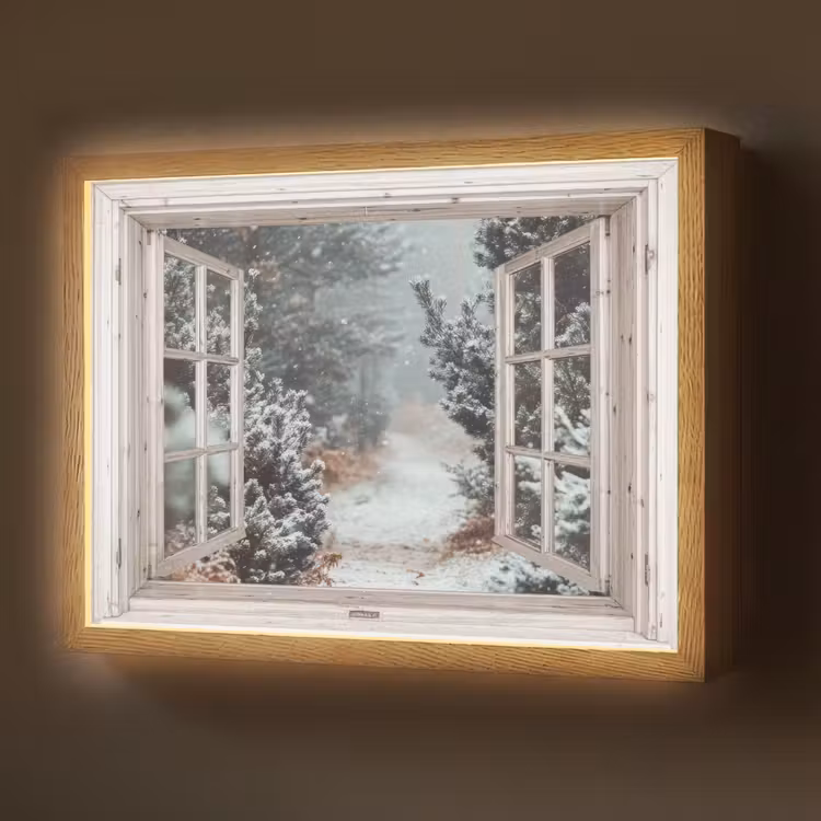 Bos - Winter - Bomen - Natuur - Pad - Doorkijk - Wit Light Box met batterij (Wandlamp) middel -z3d_website