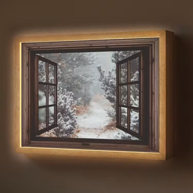 Bos - Winter - Bomen - Natuur - Pad - Doorkijk Light Box met batterij (Wandlamp) middel -z3d_website