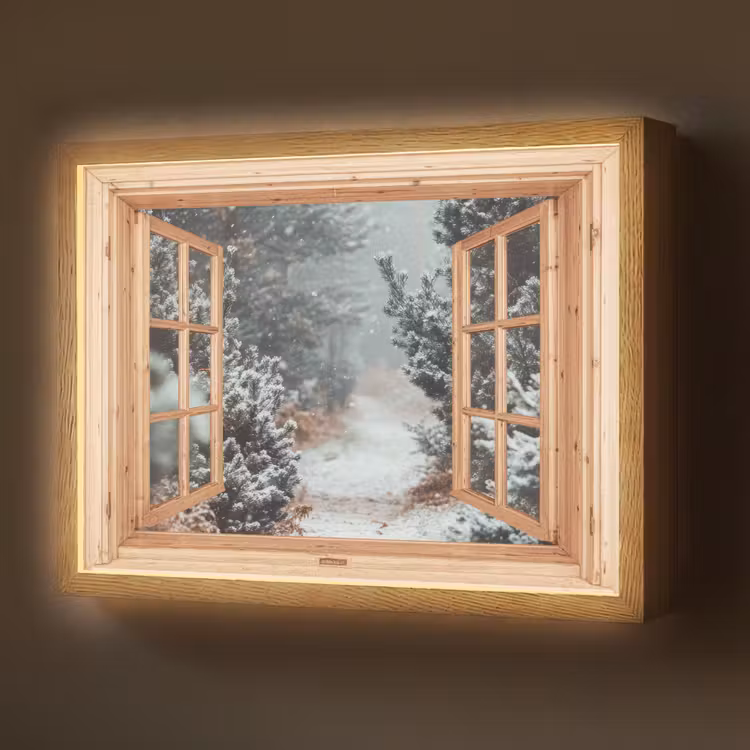 Bos - Winter - Bomen - Natuur - Pad - Doorkijk Light Box met batterij (Wandlamp) middel -z3d_website