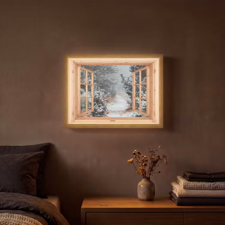 Bos - Winter - Bomen - Natuur - Pad - Doorkijk Light Box met batterij (Wandlamp) middel -sfeer4