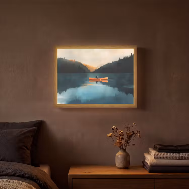 Bossen - Meer - Kano - Oranje Light Box met batterij (Wandlamp) middel -sfeer4