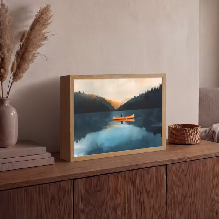 Bossen - Meer - Kano - Oranje Light Box met batterij (Wandlamp) middel -sfeer2