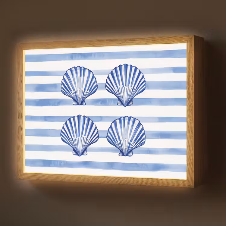 Vier schelpen - Blauw - Wit - Strepen Light Box met batterij (Wandlamp) middel -z3d_website