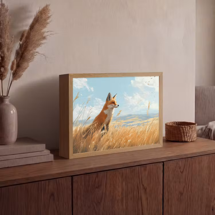 Vos - Gras - Wolken - Oranje Light Box met batterij (Wandlamp) middel -sfeer2
