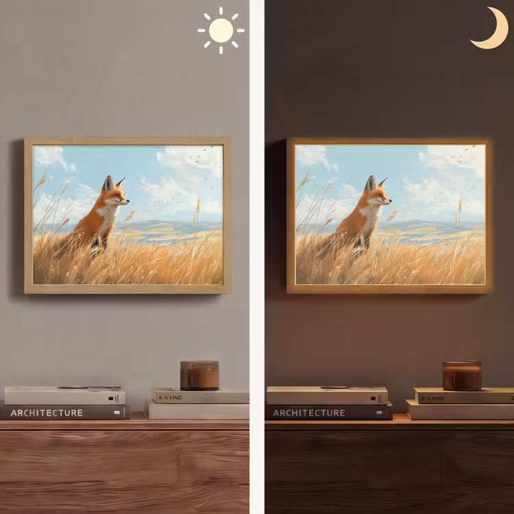 Vos - Gras - Wolken - Oranje Light Box met batterij (Wandlamp) middel -sfeer3