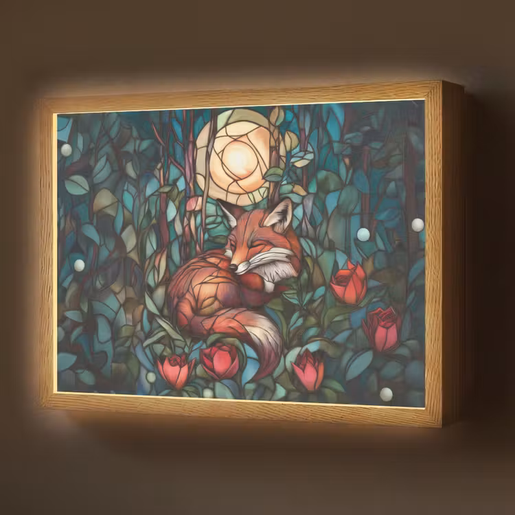 Vos - Mozaïek - Bos - Maan Light Box met batterij (Wandlamp) middel -z3d_website
