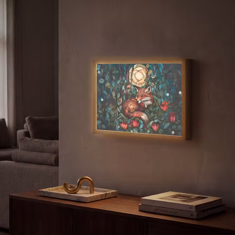 Vos - Mozaïek - Bos - Maan Light Box met batterij (Wandlamp) middel -sfeer1
