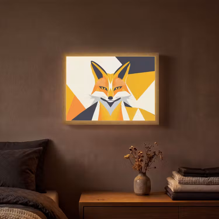 Vos - Oranje - Abstract - Driehoeken Light Box met batterij (Wandlamp) middel -sfeer4