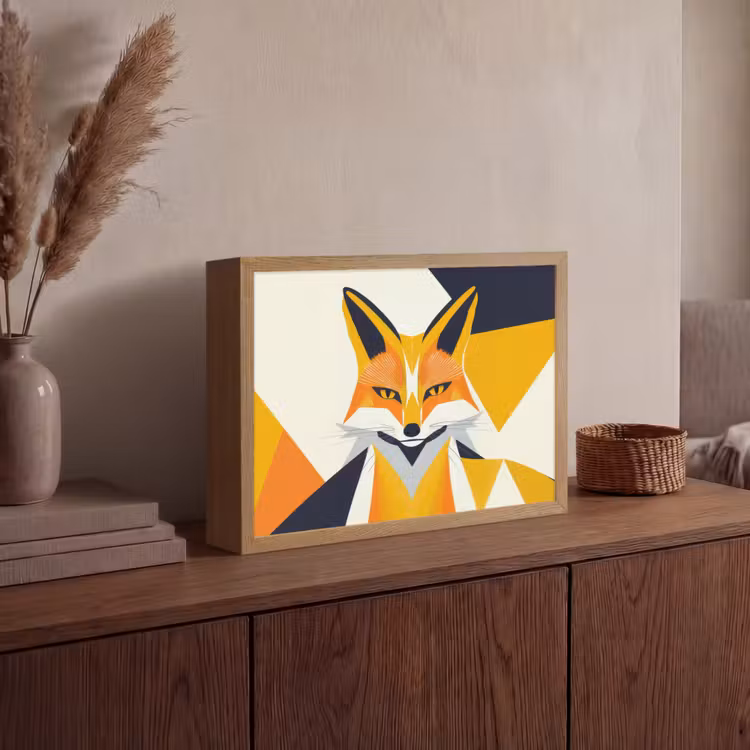 Vos - Oranje - Abstract - Driehoeken Light Box met batterij (Wandlamp) middel -sfeer2