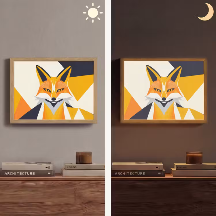 Vos - Oranje - Abstract - Driehoeken Light Box met batterij (Wandlamp) middel -sfeer3