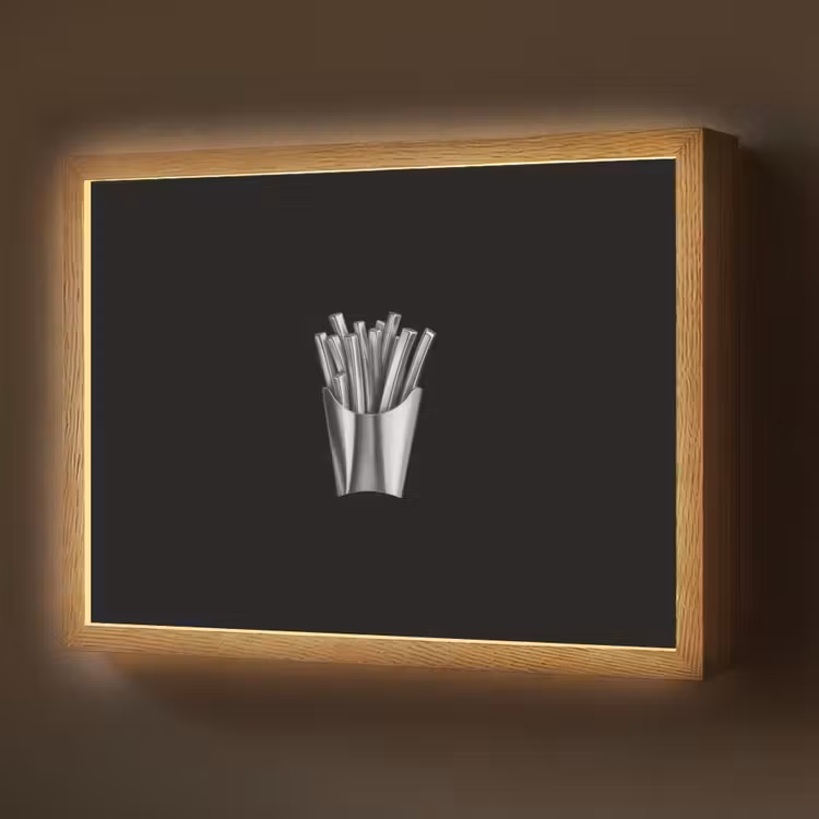 Frietjes - Futuristisch - Zilver Light Box met batterij (Wandlamp) middel -z3d_website