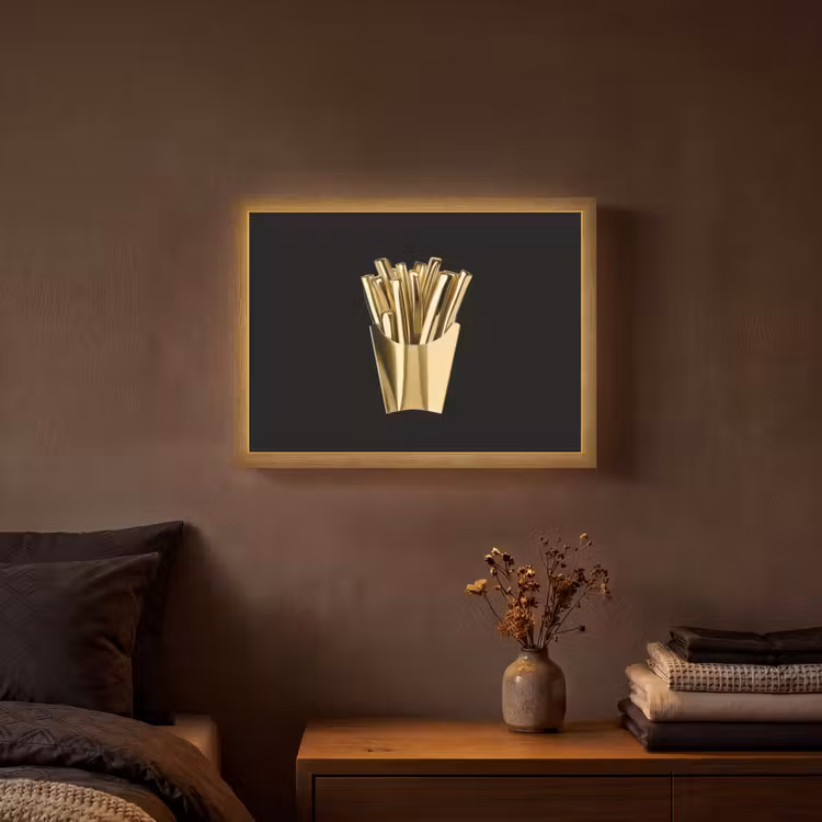 Friet - Goud - Chrome - Eten Light Box met batterij (Wandlamp) middel -sfeer4