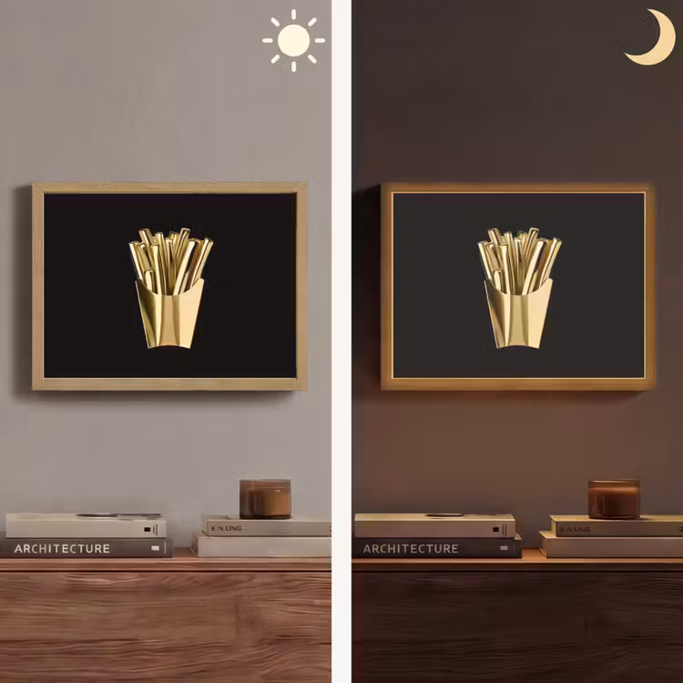 Friet - Goud - Chrome - Eten Light Box met batterij (Wandlamp) middel -sfeer3