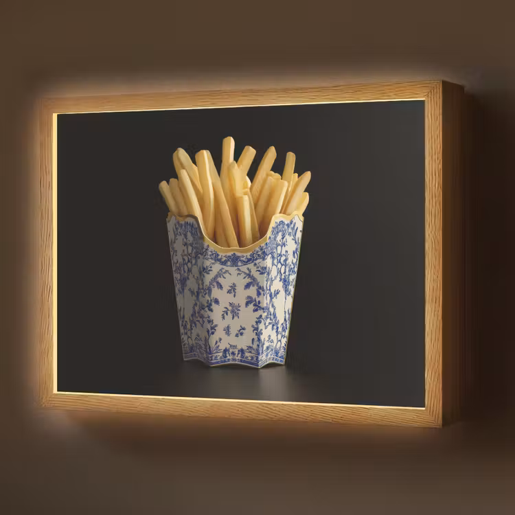 Friet - Porselein - Delfts blauw - Eten Light Box met batterij (Wandlamp) middel -z3d_website
