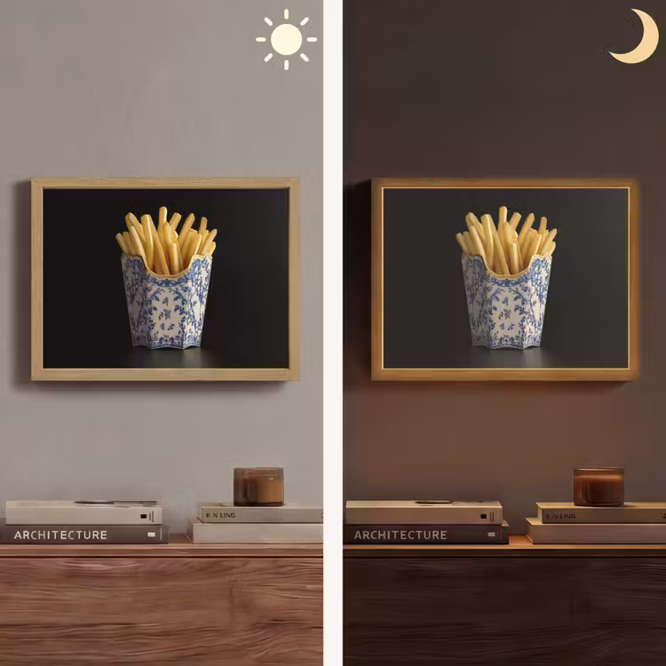 Friet - Porselein - Delfts blauw - Eten Light Box met batterij (Wandlamp) middel -sfeer3