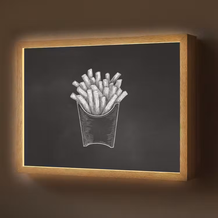 Friet - Witte krijttekening - Zwart Light Box met batterij (Wandlamp) middel -z3d_website