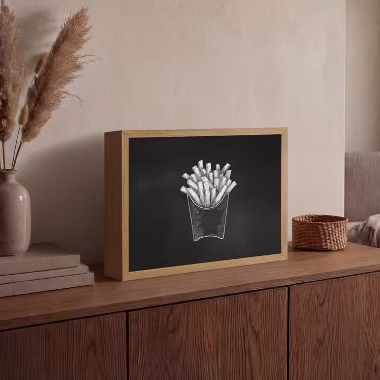 Friet - Witte krijttekening - Zwart Light Box met batterij (Wandlamp) middel -sfeer2