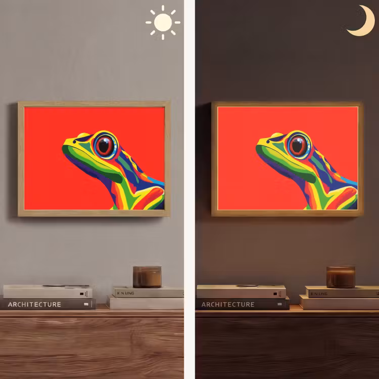 Kikker - Kleurrijk - Strepen - Ogen Light Box met batterij (Wandlamp) middel -sfeer3