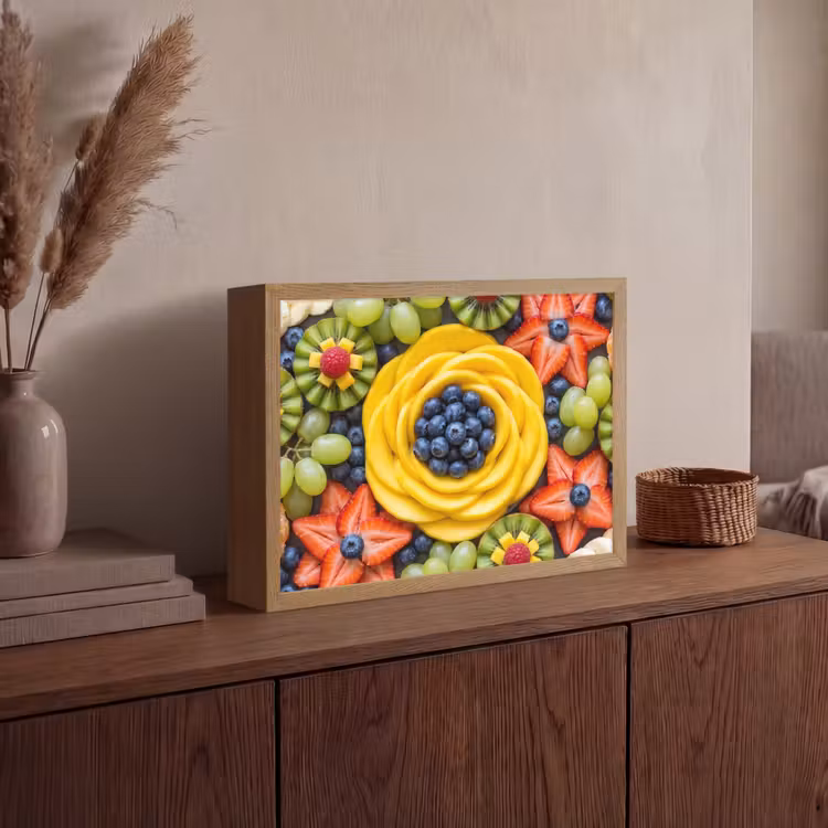 Fruit - Arrangement - Gezond - Kleurrijk - Eten Light Box met batterij (Wandlamp) middel -sfeer2