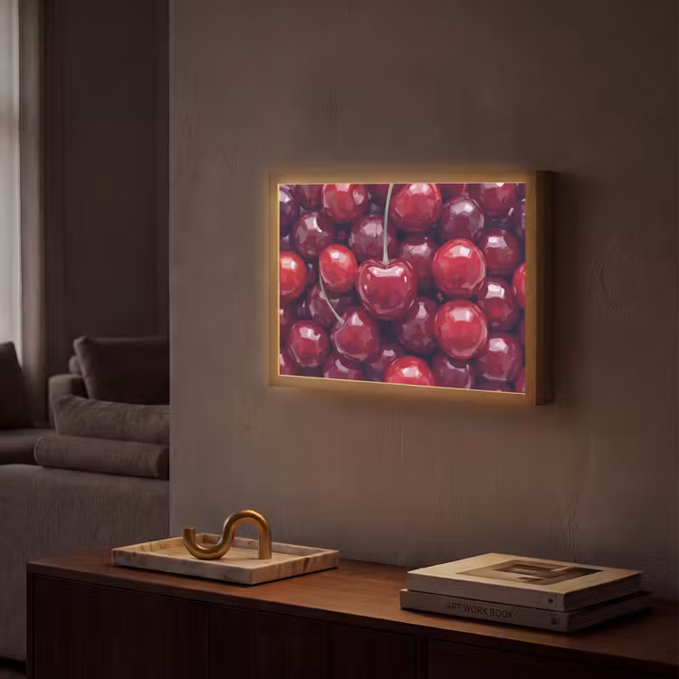 Fruit - Kersen - Eten - Modern - Rood Light Box met batterij (Wandlamp) middel -sfeer1