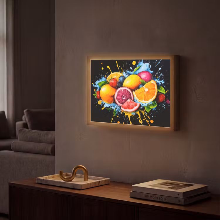Fruit - Graffiti - Kleurrijk - Sinaasappel - Aardbei - Abstract Light Box met batterij (Wandlamp) middel -sfeer1