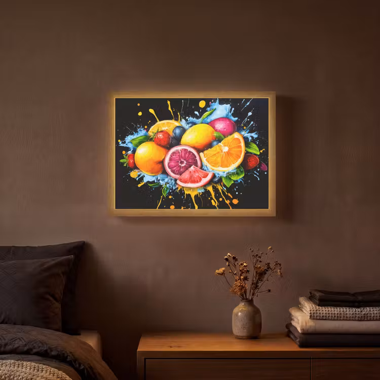 Fruit - Graffiti - Kleurrijk - Sinaasappel - Aardbei - Abstract Light Box met batterij (Wandlamp) middel -sfeer4