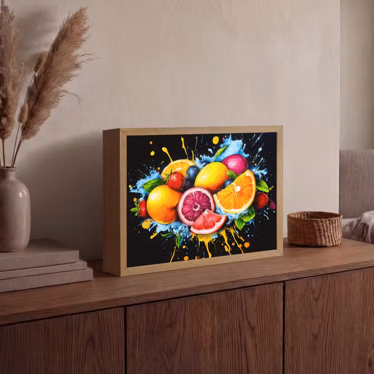 Fruit - Graffiti - Kleurrijk - Sinaasappel - Aardbei - Abstract Light Box met batterij (Wandlamp) middel -sfeer2