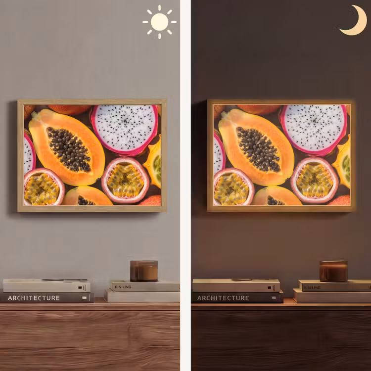 Fruit - Geopend - Tropisch - Eten - Kleurrijk Light Box met batterij (Wandlamp) middel -sfeer3