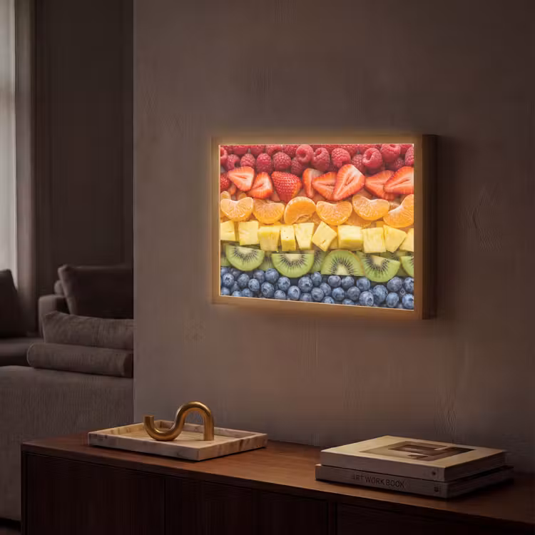 Fruit - Regenboog - Gezond - Kleurrijk Light Box met batterij (Wandlamp) middel -sfeer1