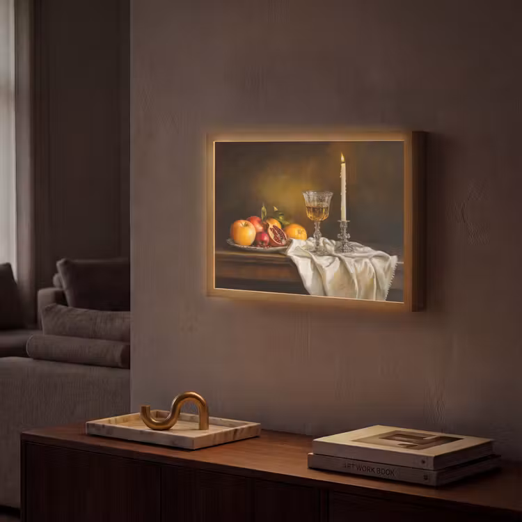 Fruit -  Stilleven - Wijn - Kaars Light Box met batterij (Wandlamp) middel -sfeer1
