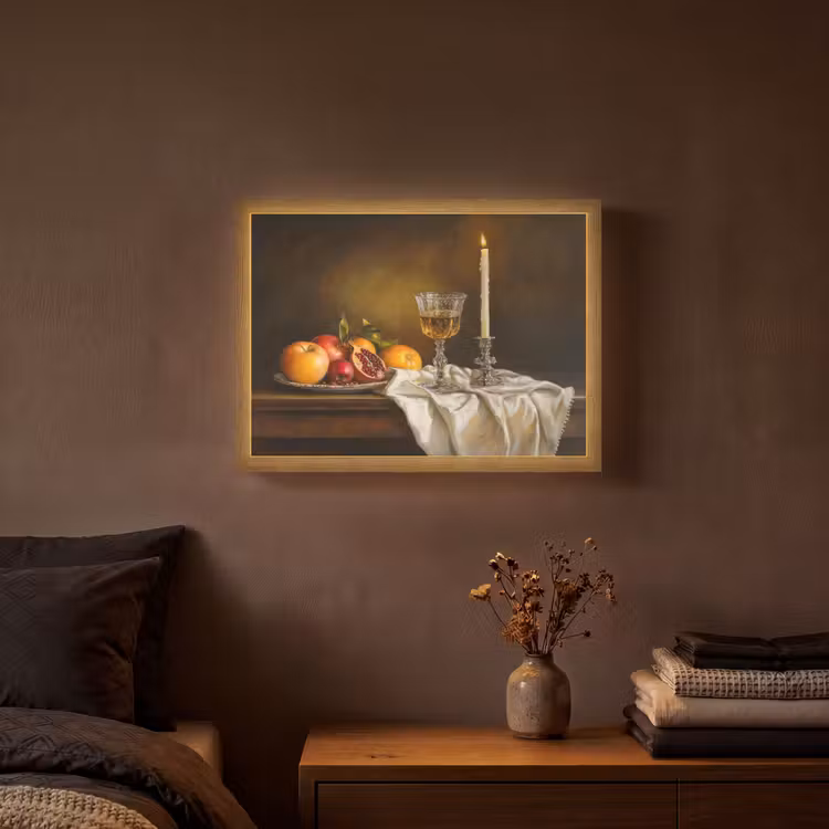 Fruit -  Stilleven - Wijn - Kaars Light Box met batterij (Wandlamp) middel -sfeer4