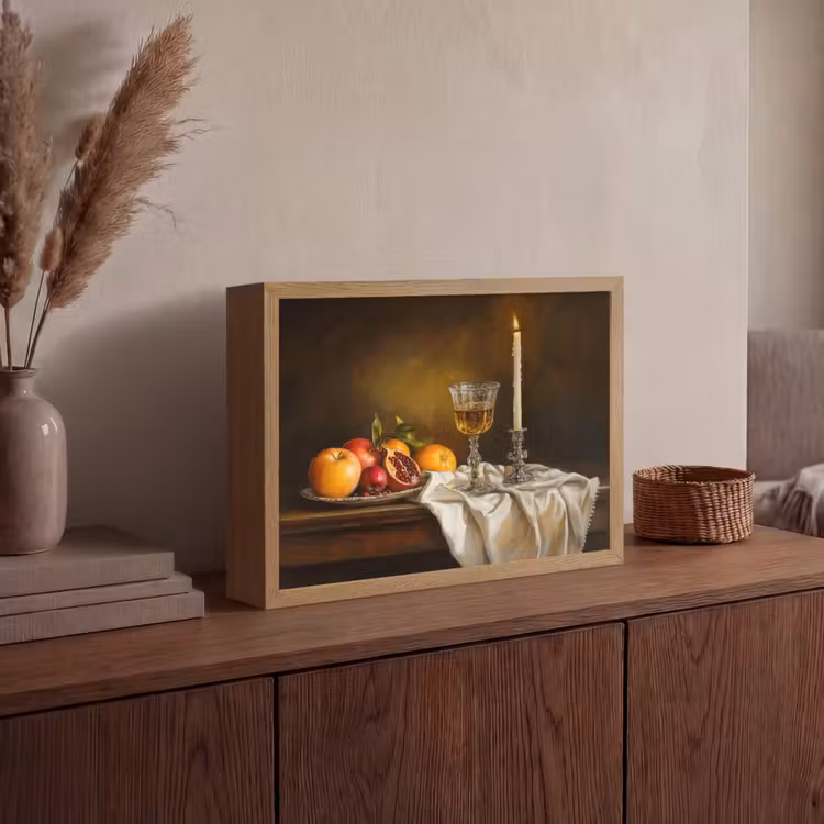 Fruit -  Stilleven - Wijn - Kaars Light Box met batterij (Wandlamp) middel -sfeer2