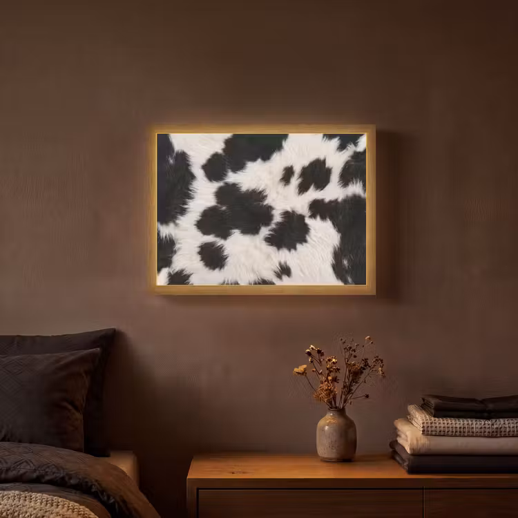 Bont - Textuur - Zwart - Wit Light Box met batterij (Wandlamp) middel -sfeer4