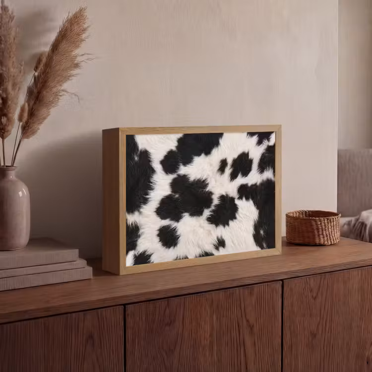 Bont - Textuur - Zwart - Wit Light Box met batterij (Wandlamp) middel -sfeer2