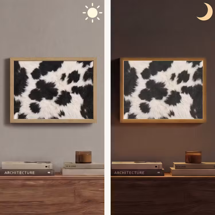 Bont - Textuur - Zwart - Wit Light Box met batterij (Wandlamp) middel -sfeer3
