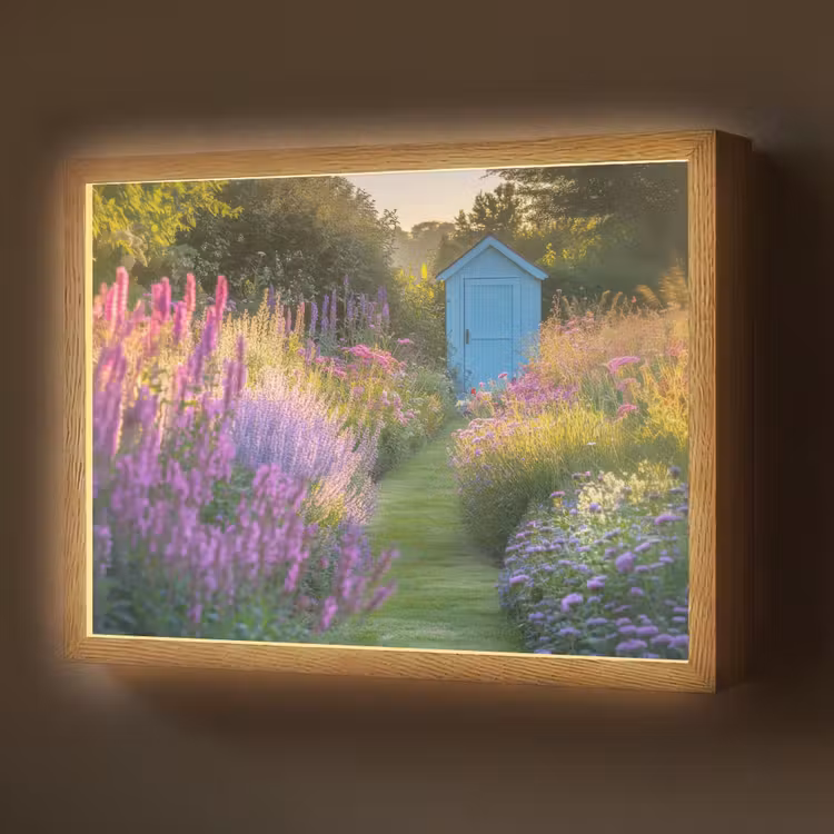 Tuinhuisje - Blauw - Bloemen Light Box met batterij (Wandlamp) middel -z3d_website