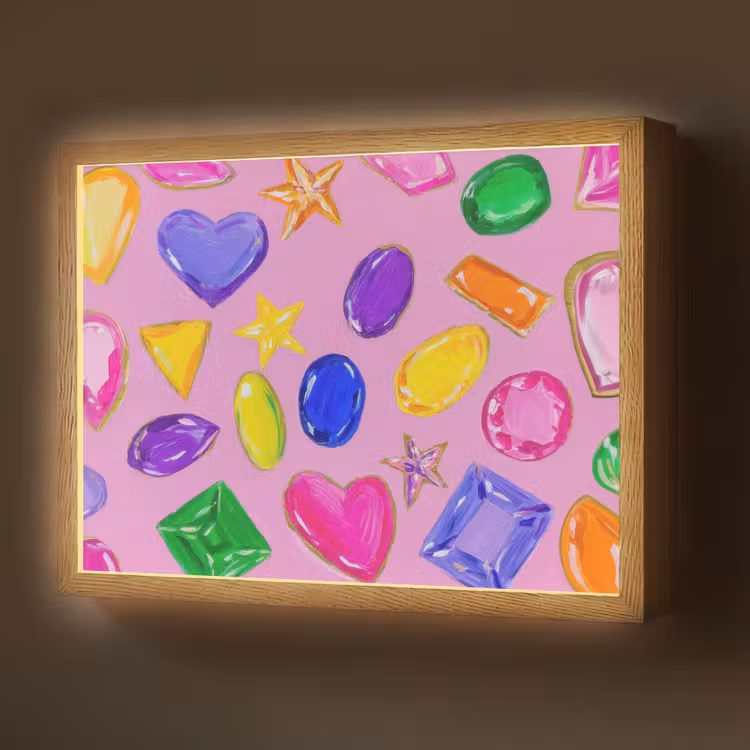 Edelstenen - Vormen - Hartje - Kleurrijk Light Box met batterij (Wandlamp) middel -z3d_website