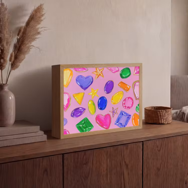 Edelstenen - Vormen - Hartje - Kleurrijk Light Box met batterij (Wandlamp) middel -sfeer2