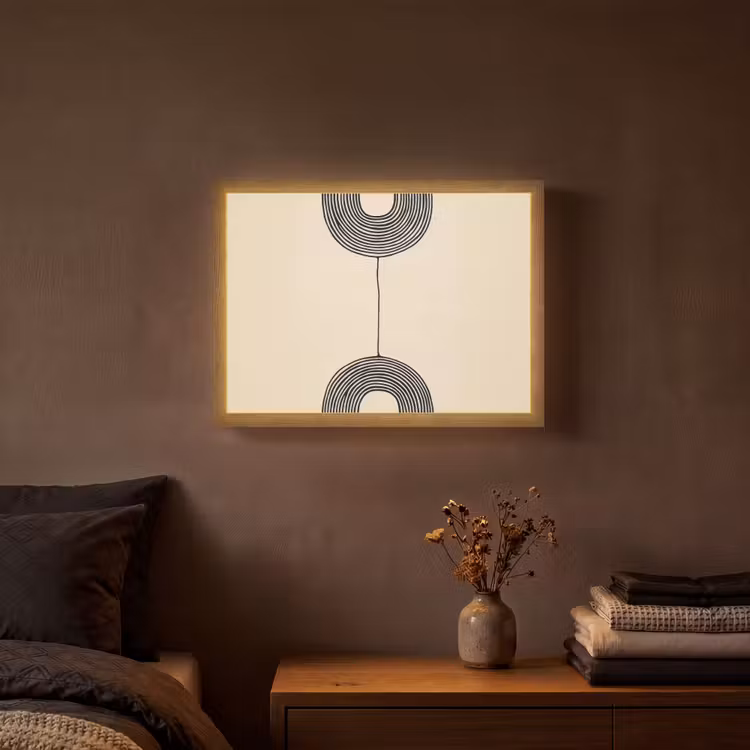 Geometrische bogen - Minimalistisch - Symmetrisch Light Box met batterij (Wandlamp) middel -sfeer4